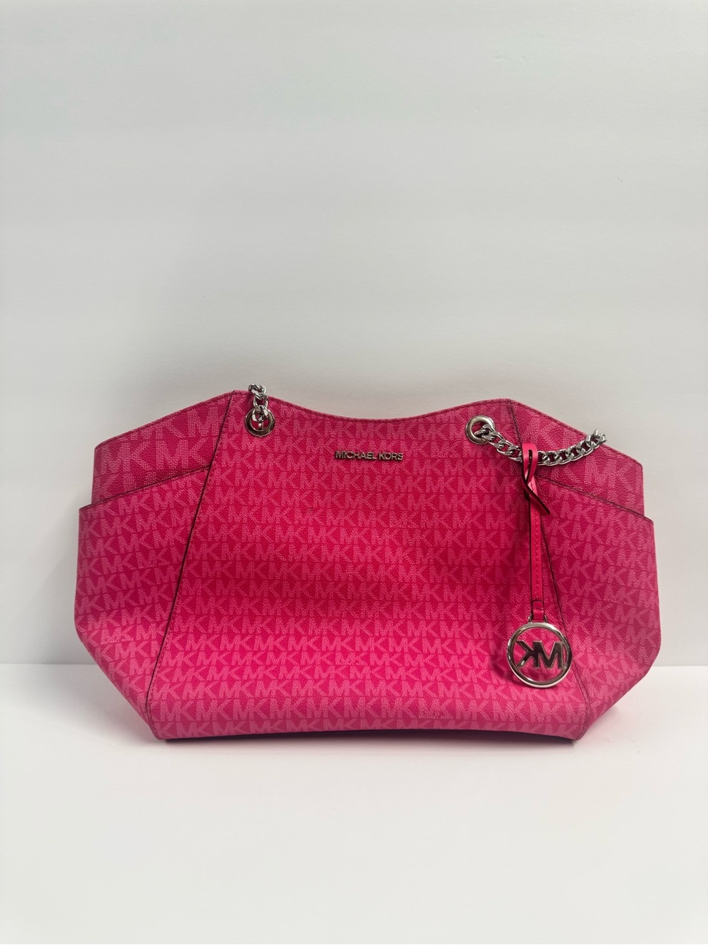 Michael Kors Hot Pink MK Logo Tote with Silver Hardware